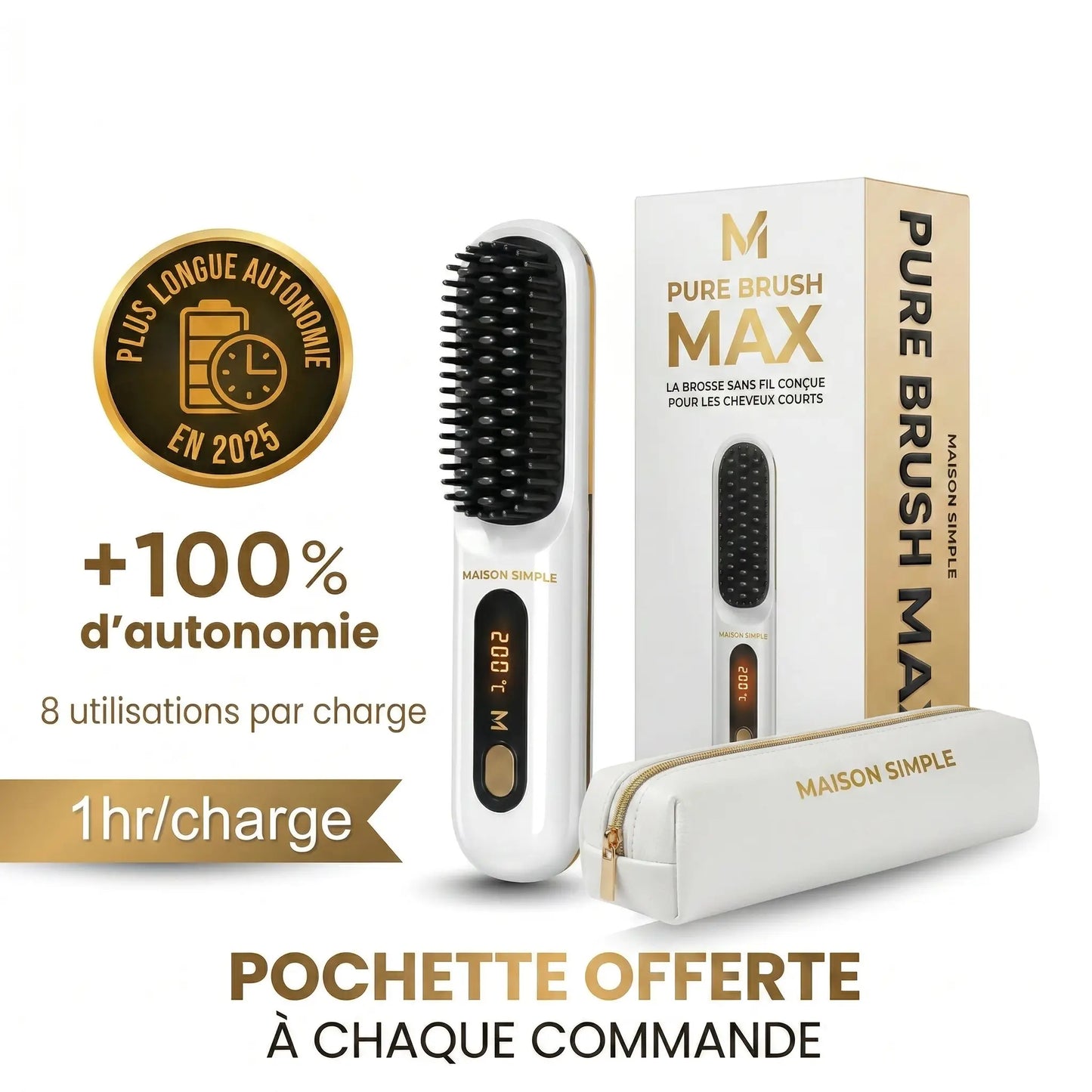 Pure Brush MAX — Brosse sans fil Maison Simple + Pochette de voyage offerte