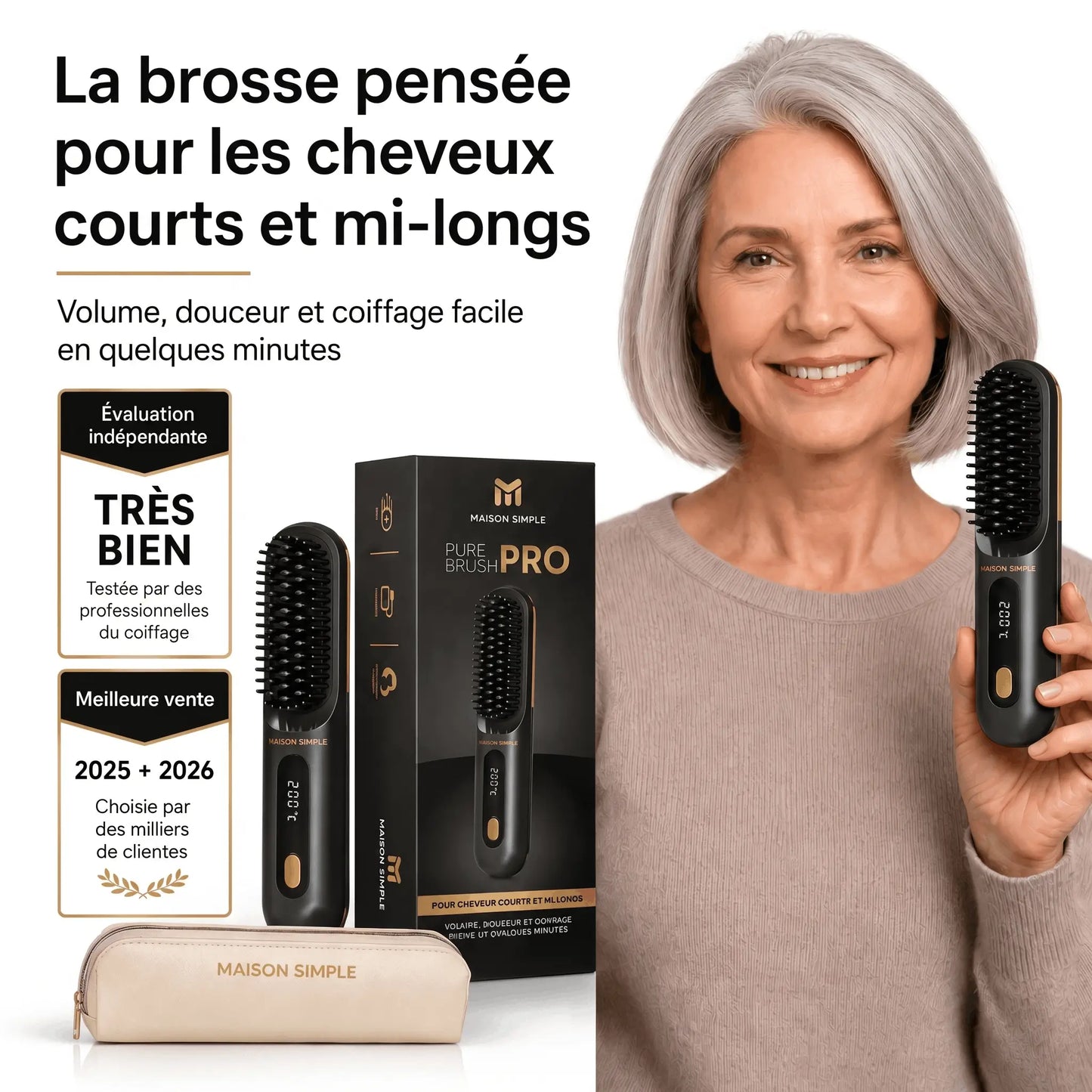 PureBrush PRO | Brosse coiffante pour cheveux courts et mi-longs