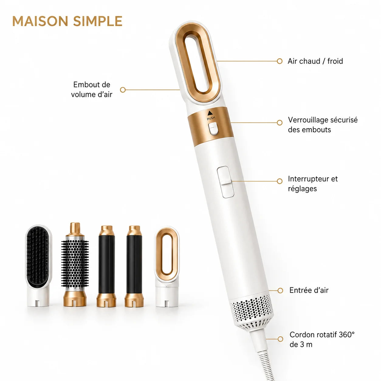PureAir PRO 5-en-1 | Sèche, lisse, boucle et donne du volume