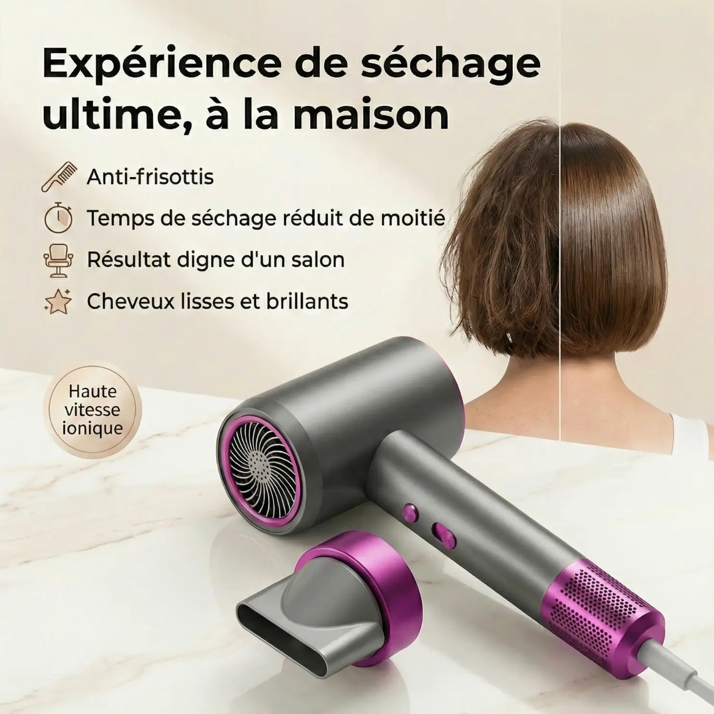 Sèche-cheveux haute vitesse ionique | Séchage rapide, Anti-frisottis & Brillance